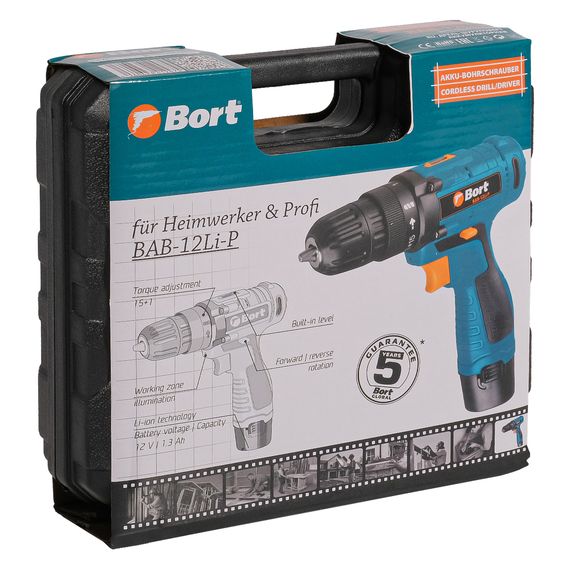 Дрель-шуруповерт аккумуляторная BORT BAB-12Li-P (1x1,3Ah)