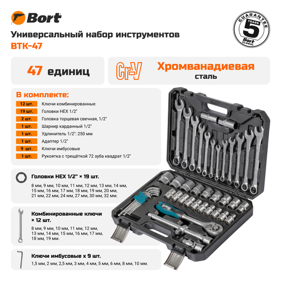 Набор ручного инструмента BORT BTK-47